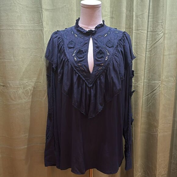 See By Chloe Blue Ruffled Bib Collar Blouse, US6 - Picture 7 of 16